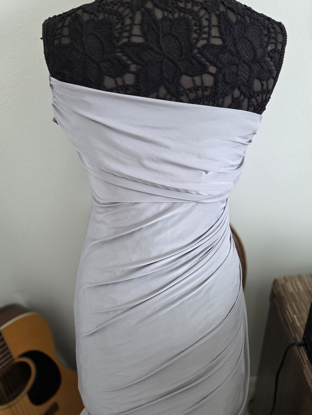 Strapless Light Gray Ruched Bodycon Dress